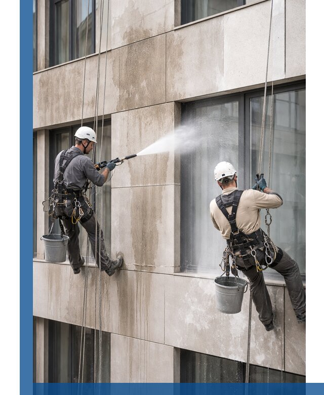 Послестроительная мойка фасада промышленным альпинизмом в Конаково