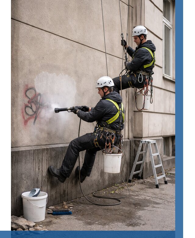 Удаление граффити с фасада в Конаково от 4562 р. | ВЫСОТНИК-Кнк