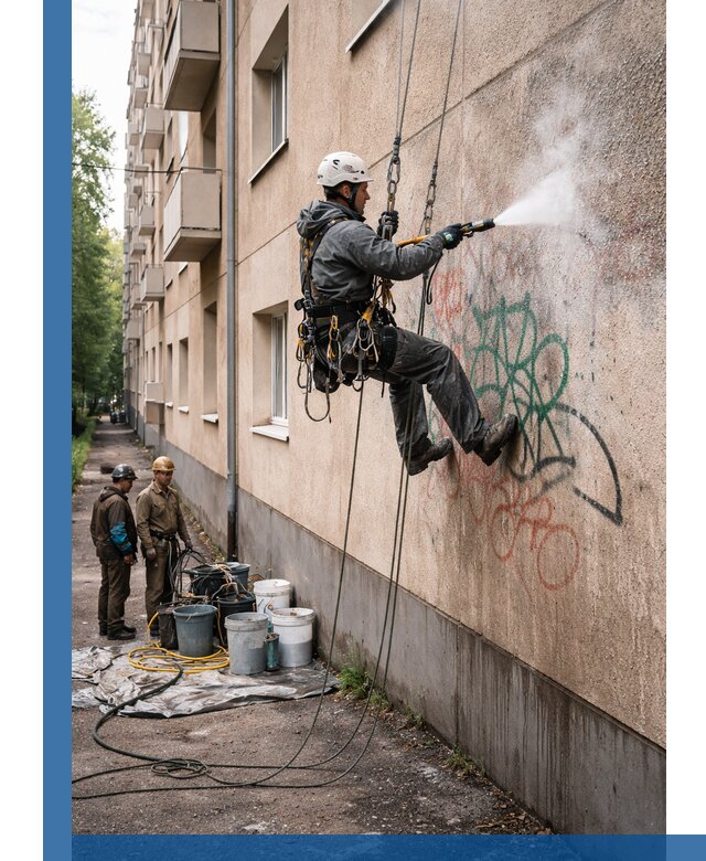 Удаление граффити с фасада в Конаково без следов и повреждений