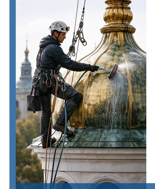 Профессиональная мойка куполов и шпилей высотными альпинистами в Конаково