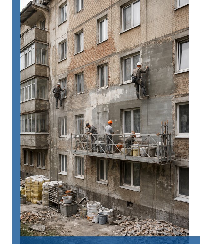 Капитальный ремонт фасада в Конаково с восстановлением и гидроизоляцией