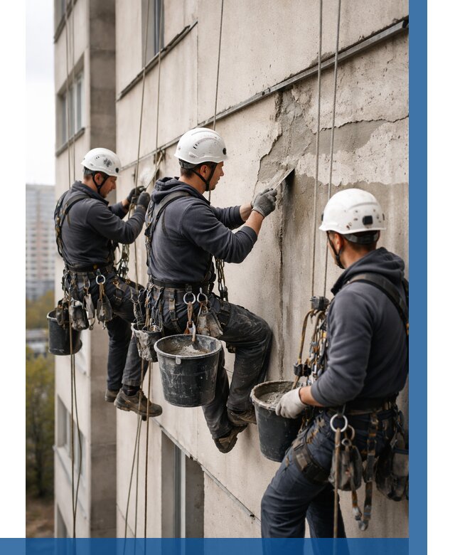 Ремонт бетонных элементов фасада в Конаково от 2534 р. | ВЫСОТНИК-Кнк