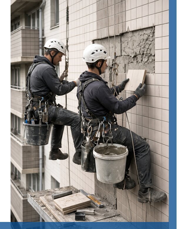 Ремонт облицовки фасада плиткой в Конаково от 1825 р. | ВЫСОТНИК-Кнк