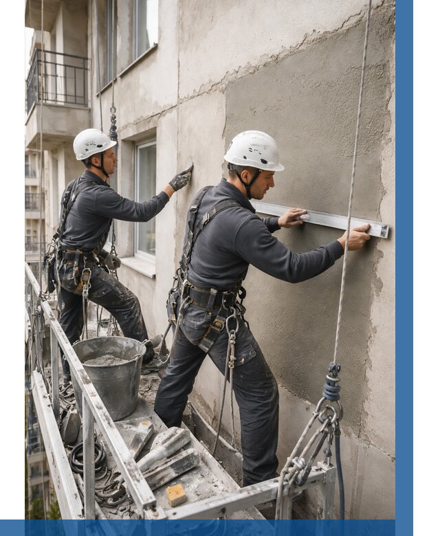 Штукатурка фасада на высоте в Конаково от 912 р. | ВЫСОТНИК-Кнк