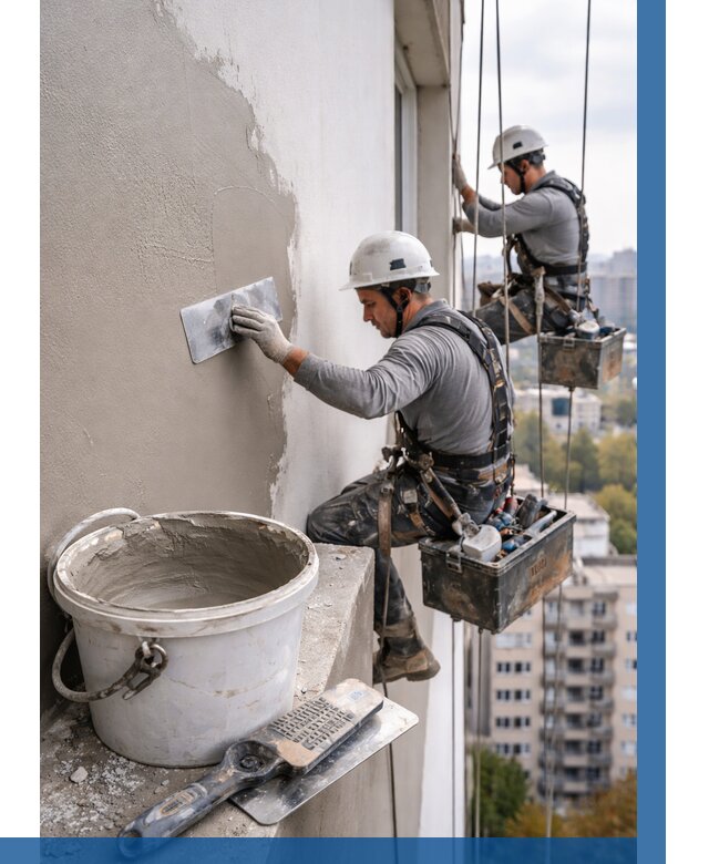 Шпаклевка фасада на высоте в Конаково от 710 р. | ВЫСОТНИК-Кнк