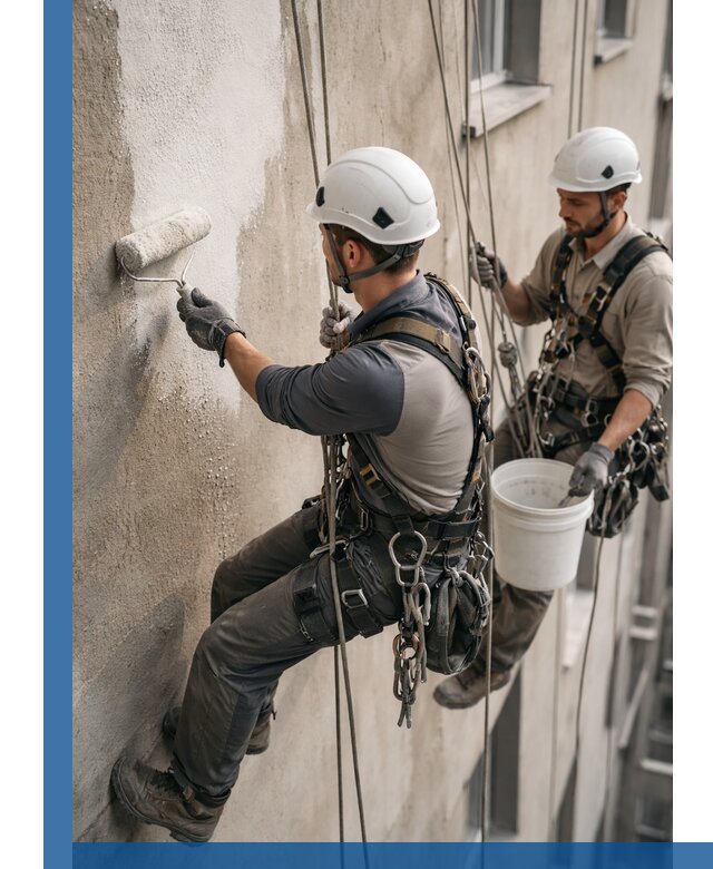 Грунтовка фасада на высоте в Конаково промышленными альпинистами