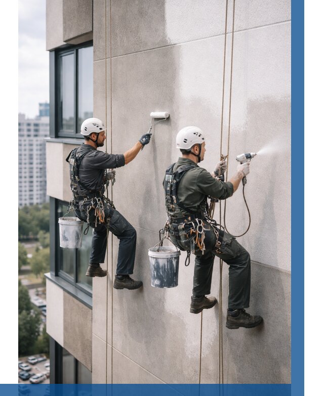 Покраска фасада альпинистами в Конаково от 304 р. | ВЫСОТНИК-Кнк