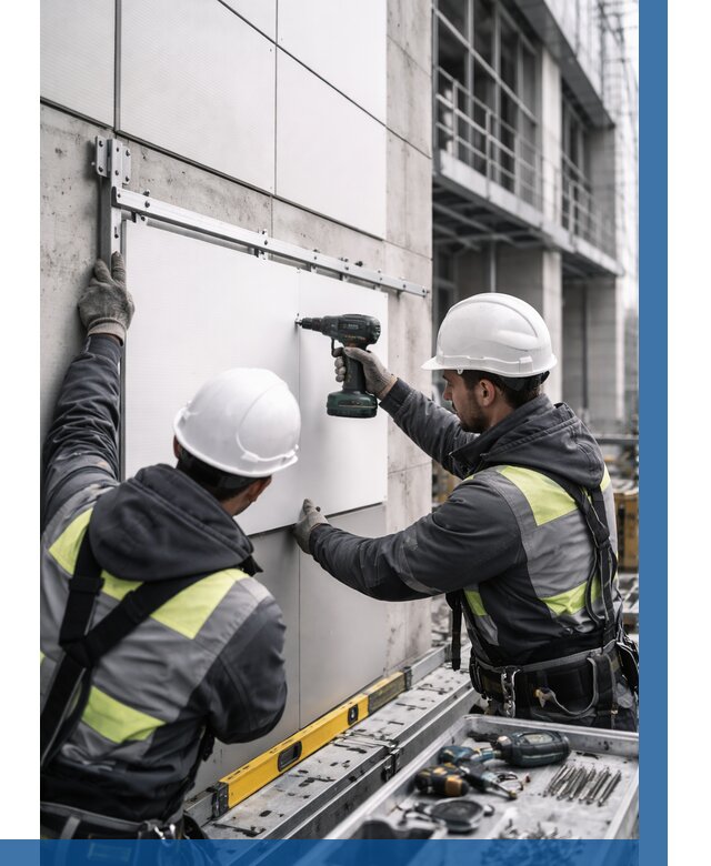 Монтаж композитных панелей фасада в Конаково от 2534 р. | ВЫСОТНИК-Кнк