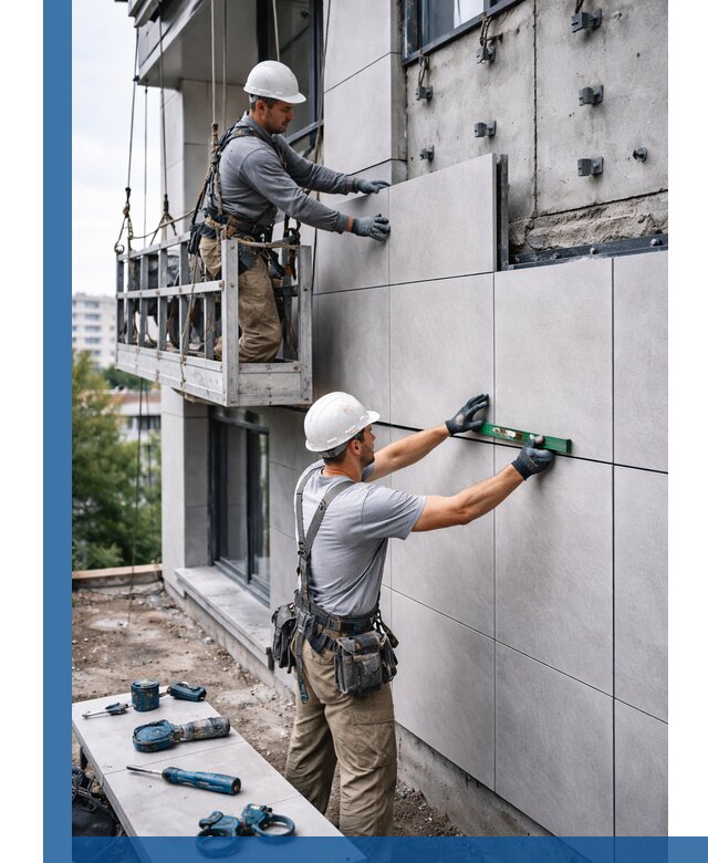 Монтаж керамогранита на фасад в Конаково под ключ с гарантией качества