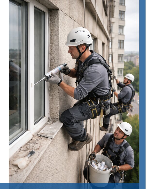 Герметизация оконных швов снаружи в Конаково от 1521 р. | ВЫСОТНИК-Кнк