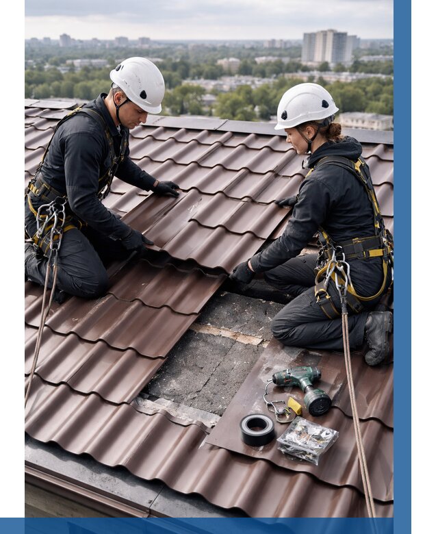 Ремонт металлочерепицы на крыше в Конаково от 912 р. | ВЫСОТНИК-Кнк