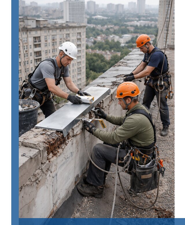 Ремонт парапета на кровле в Конаково, высотные работы с гарантией