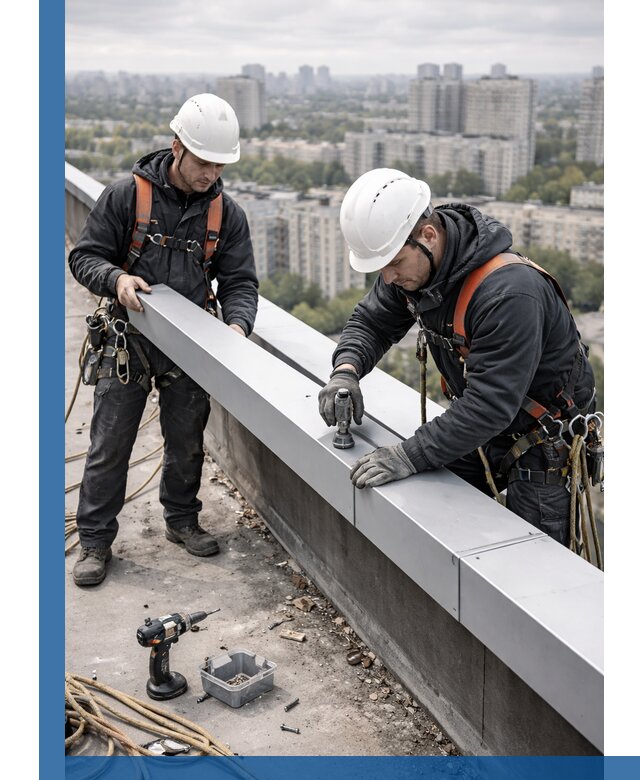 Монтаж парапетных крышек и ограждений кровли в Конаково