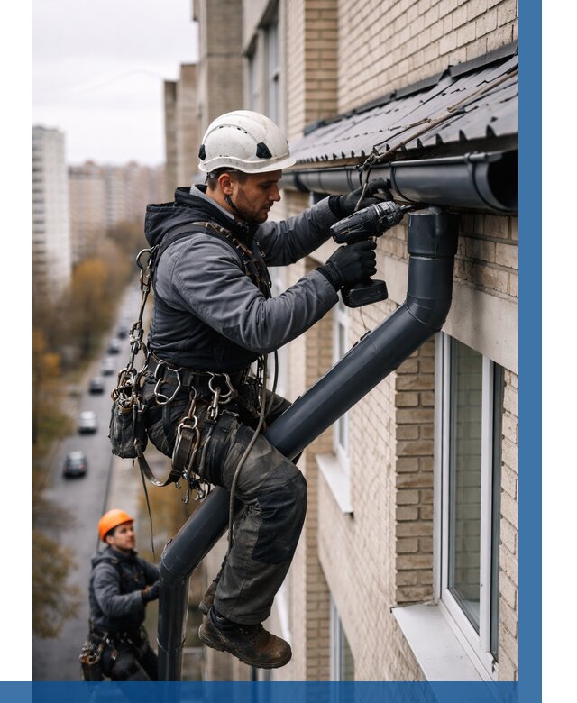 Монтаж водосточной системы на здании в Конаково от 5069 р. | ВЫСОТНИК-Кнк