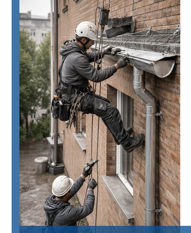 Монтаж водосточной системы на здании в Конаково под ключ