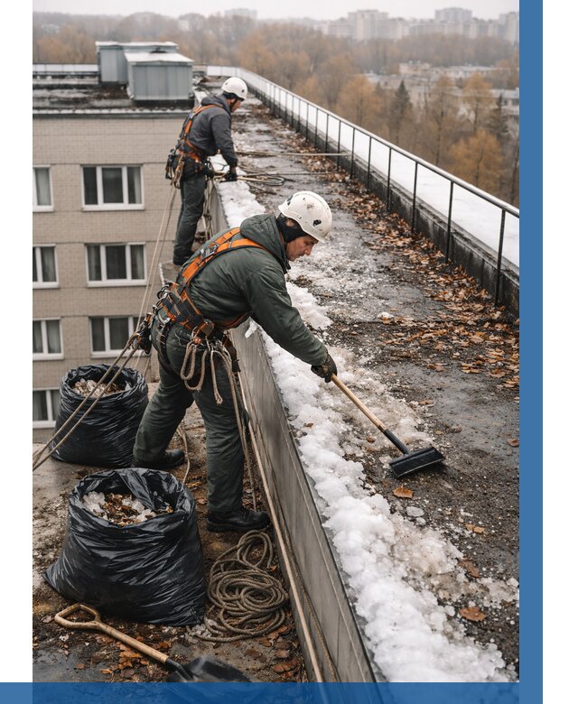 Очистка кровли по периметру в Конаково от 558 р. | ВЫСОТНИК-Кнк