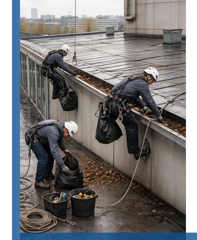 Очистка кровли по периметру в Конаково силами промышленных альпинистов