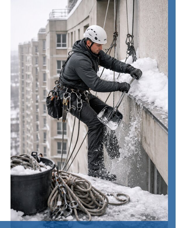 Очистка карнизов от снега в Конаково от 304 р. | ВЫСОТНИК-Кнк