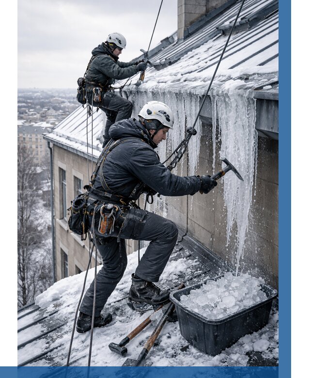 Удаление наледи с кровли в Конаково от 5575 р. | ВЫСОТНИК-Кнк