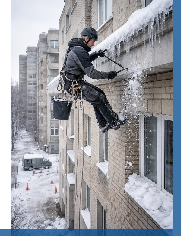 Удаление наледи с карнизов в Конаково от 355 р. | ВЫСОТНИК-Кнк