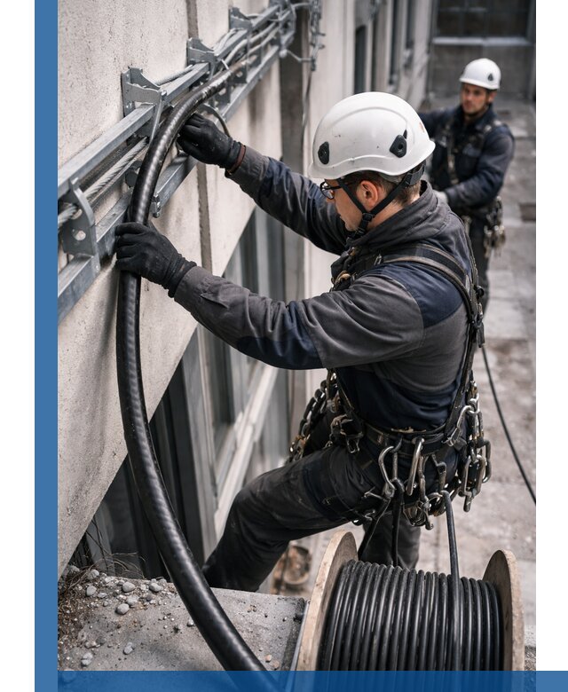 Протяжка кабеля питания на высоте в Конаково с гарантией безопасности и качества