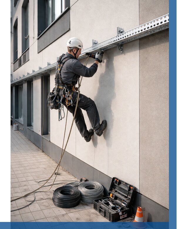 Монтаж кабельных лотков на фасаде в Конаково от 1216 р. | ВЫСОТНИК-Кнк