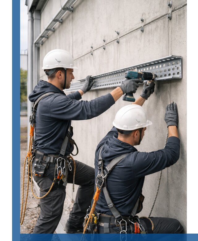 Монтаж кабельных лотков на фасаде зданий в Конаково с гарантией