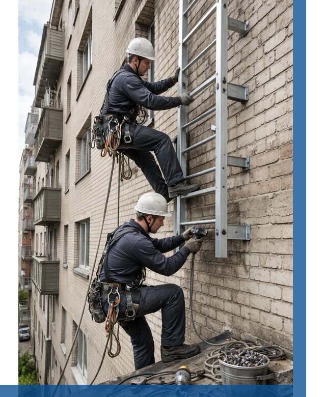 Монтаж пожарной лестницы в Конаково от 25343 р заказать у ВЫСОТНИК-Кнк