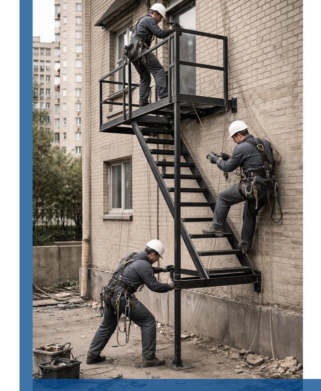 Монтаж пожарной лестницы в Конаково, установка и крепление