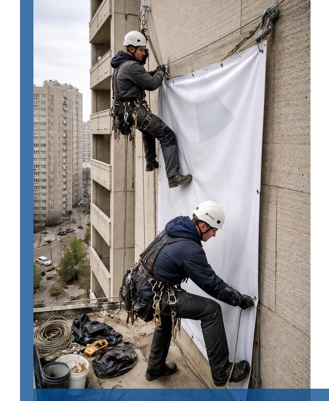 Профессиональный монтаж баннеров на фасаде в Конаково