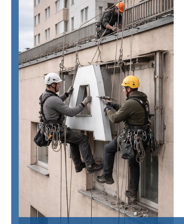 Ремонт и восстановление наружных вывесок на высоте в Конаково