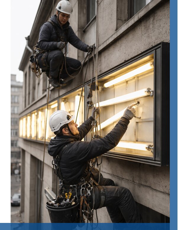Замена ламп в вывеске в Конаково под ключ от 3548 р. | ВЫСОТНИК-Кнк