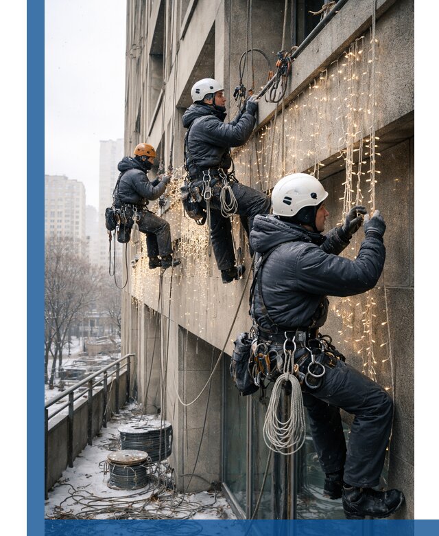 Монтаж новогодней иллюминации и украшение фасадов в Конаково