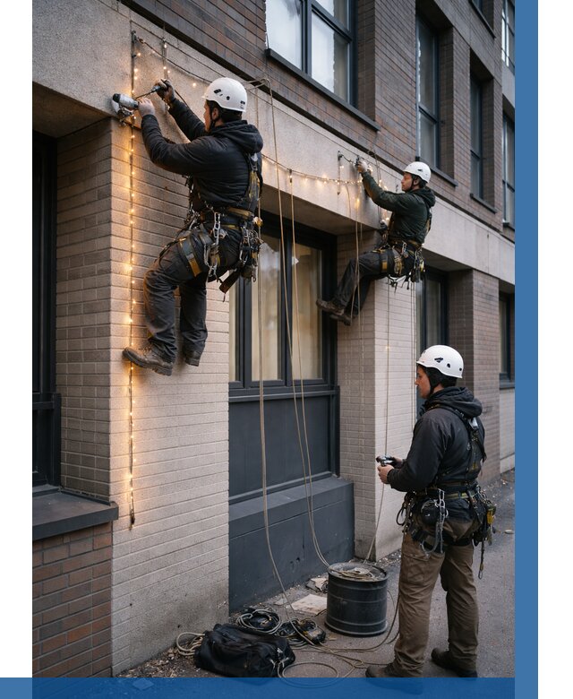 Монтаж гирлянд на фасаде в Конаково от 3548 р. | ВЫСОТНИК-Кнк