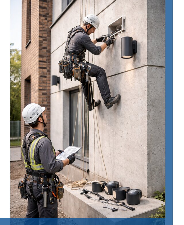 Монтаж фасадного освещения в Конаково от 2534 р. | ВЫСОТНИК-Кнк