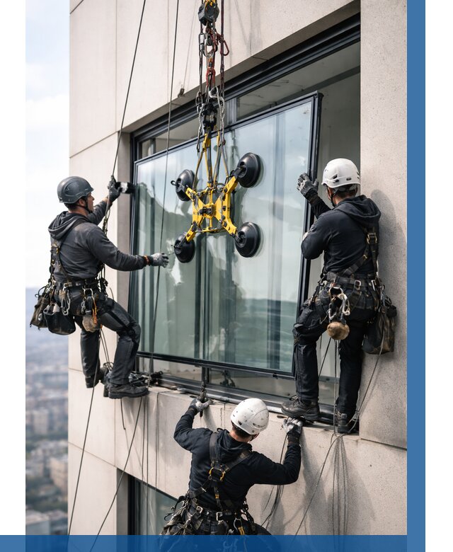 Монтаж стеклопакетов на высоте в Конаково от 3244 р. | ВЫСОТНИК-Кнк