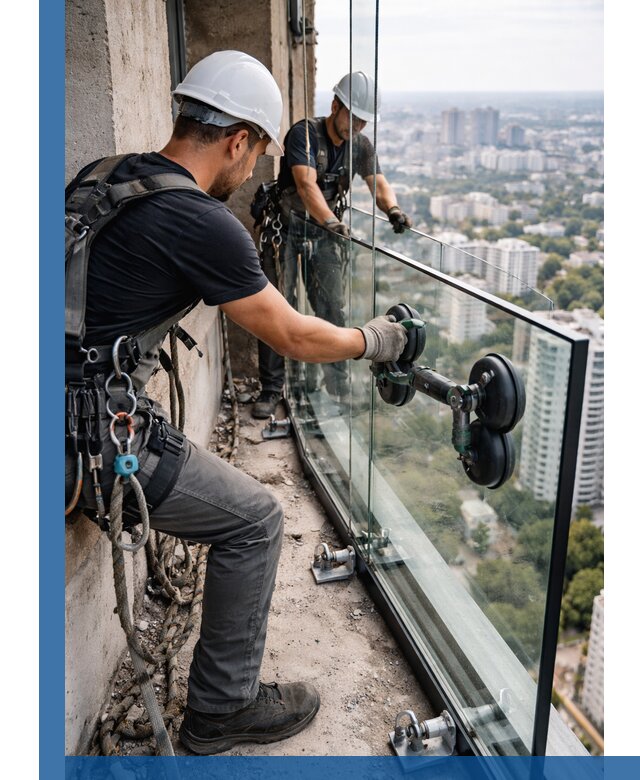 Монтаж стеклянных ограждений под ключ с гарантией в Конаково