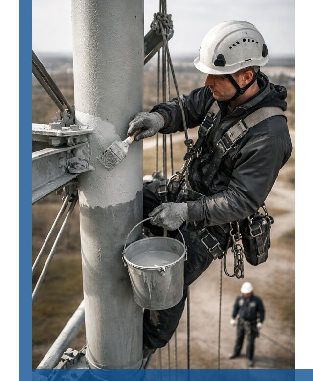 Покраска мачт связи в Конаково промышленными альпинистами