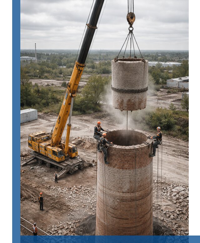 Демонтаж дымовой трубы в Конаково с гарантиями безопасности