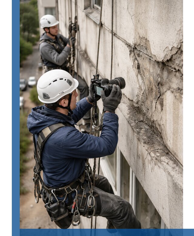 Фотофиксация дефектов фасада с высотной съемкой в Конаково