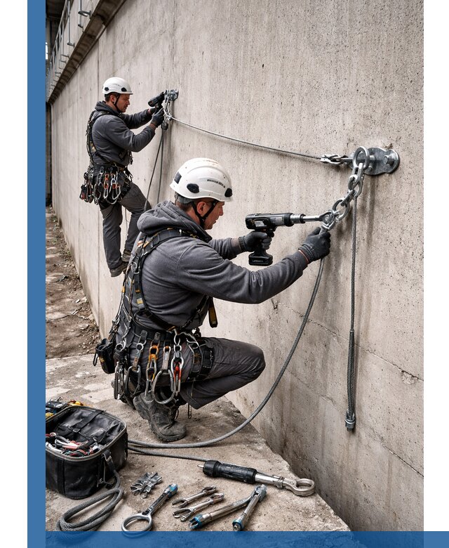 Монтаж анкерных линий высотной безопасности в Конаково