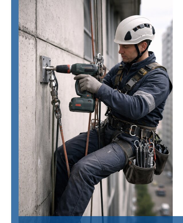 Установка анкерных точек для высотных работ в Конаково