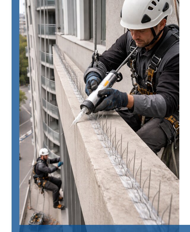 Установка шипов от птиц на фасадах и кровлях в Конаково